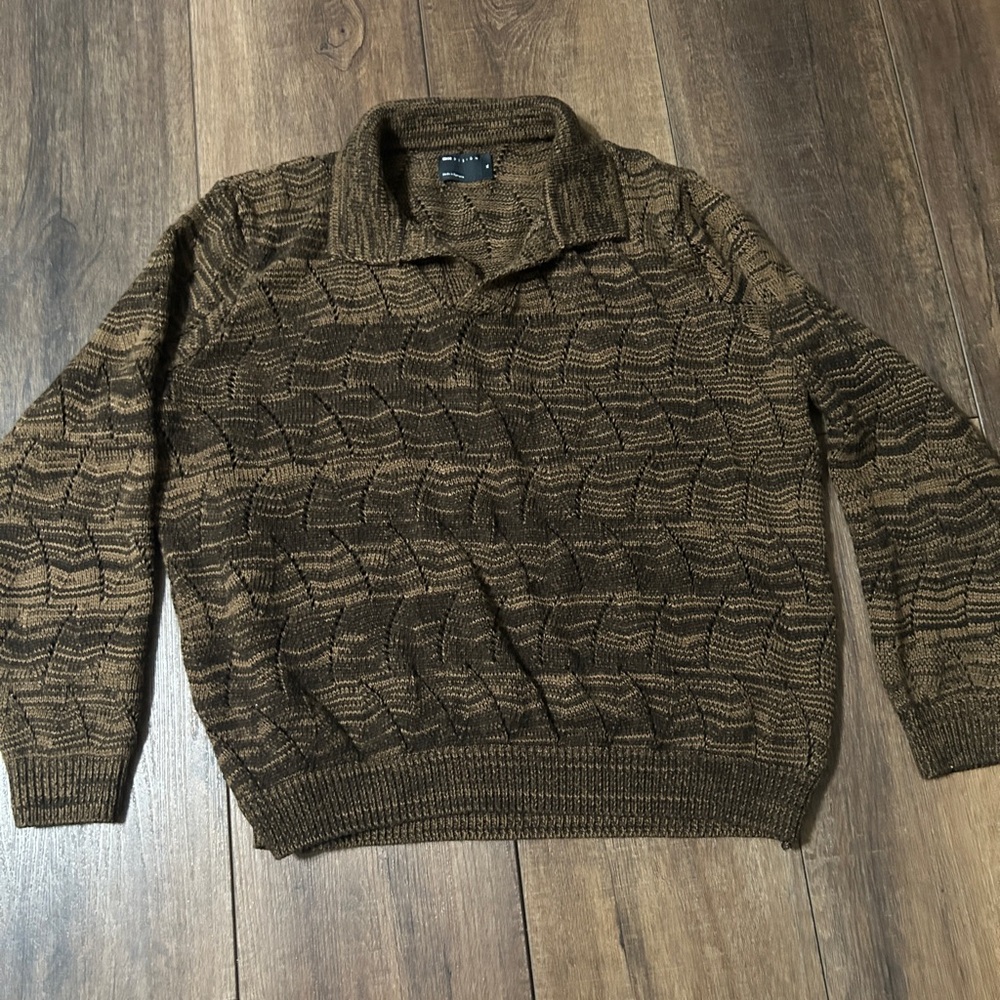ASOS DESIGN Men’s Brown Knit Polo Sweater Size XL Long Sleeve